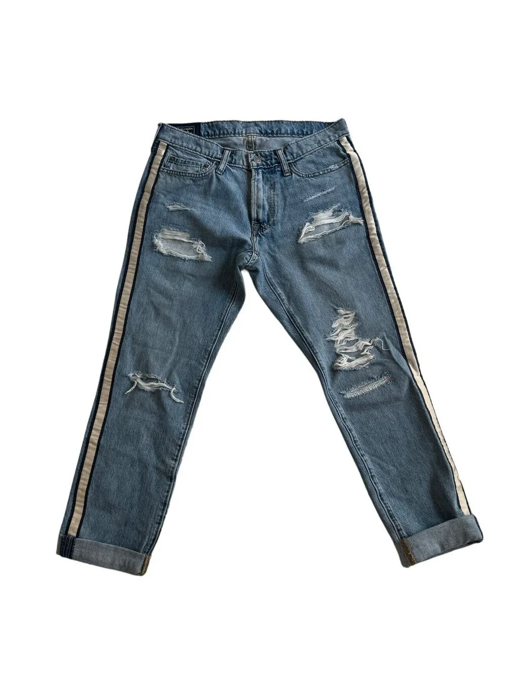 Abercrombie Langdon Slim Jeans 29x30 Distressed Side Stripe Taped Denim